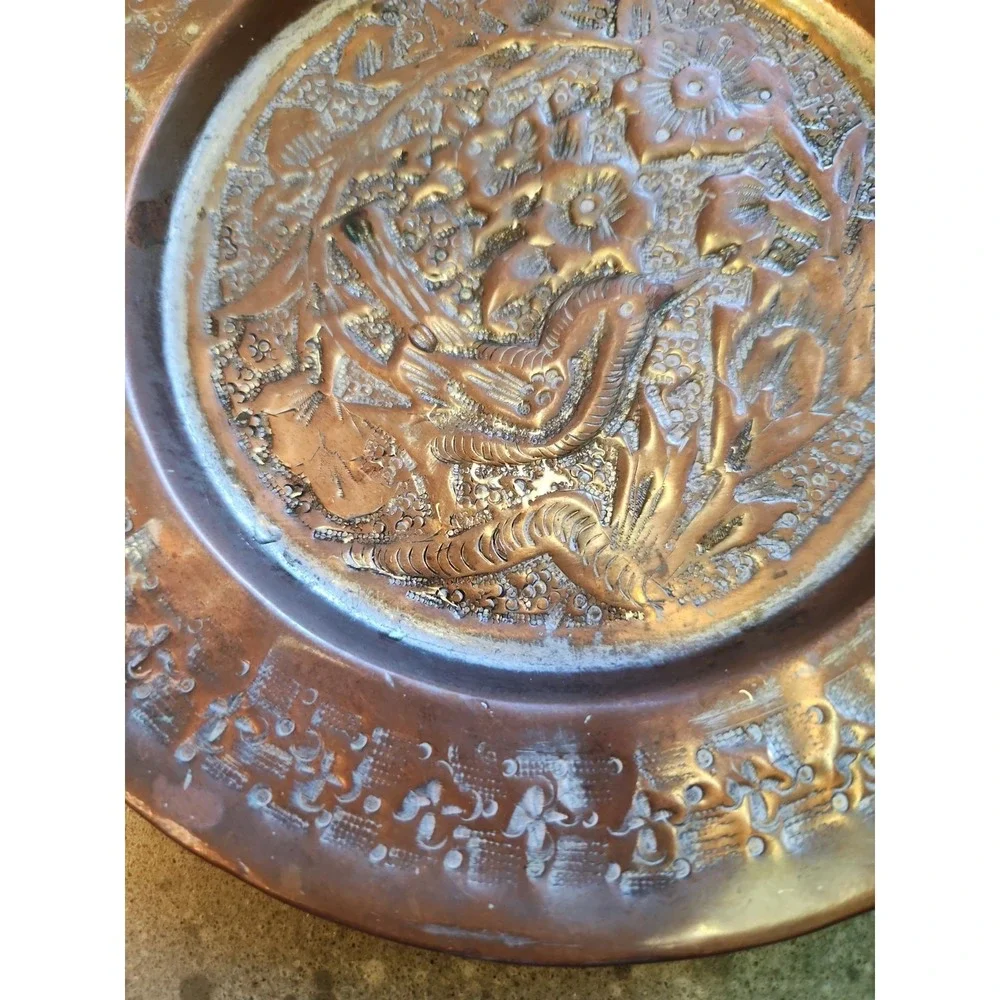 VTG Copper Wall Hanging Bird Floral Motif